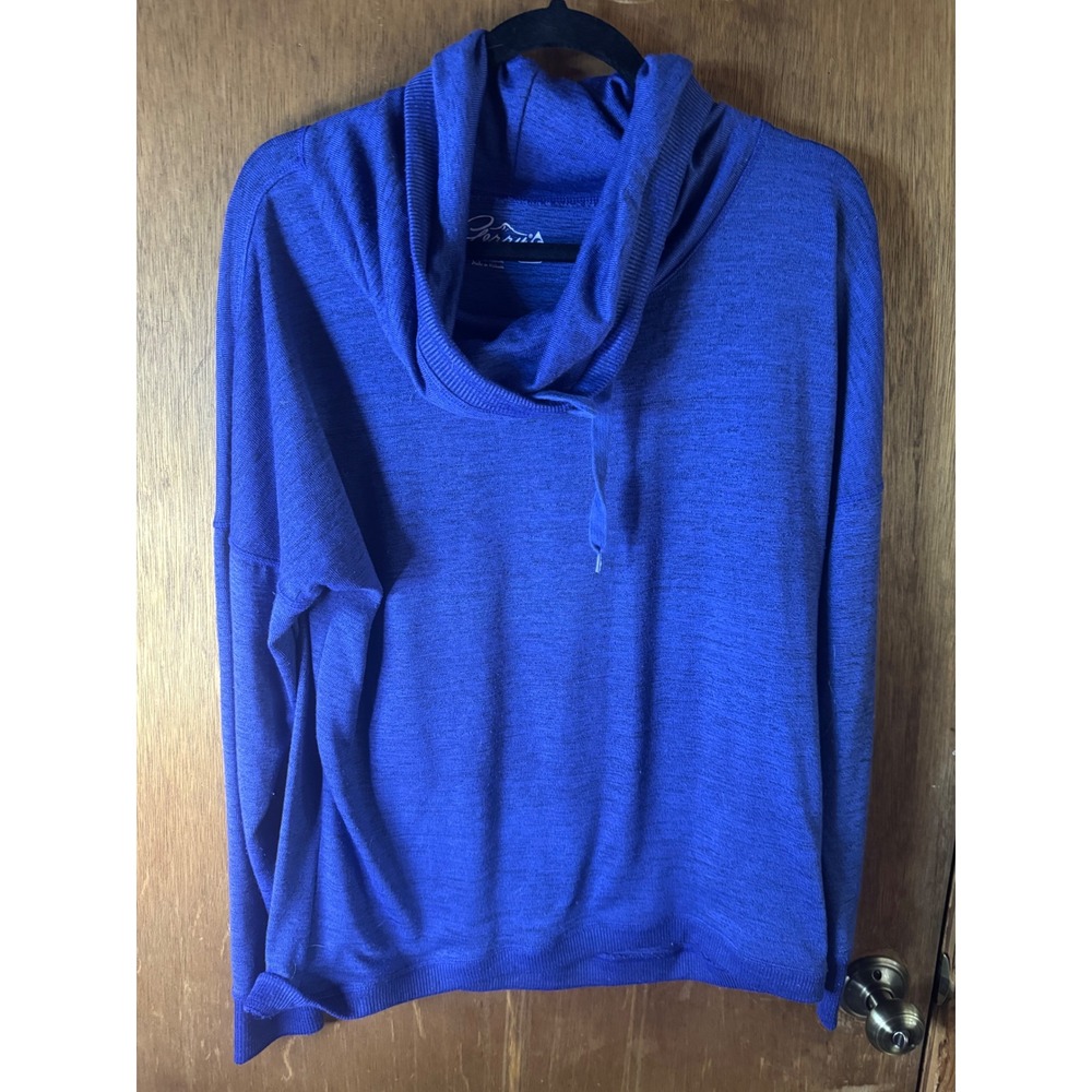 Gerry Womens Royal Blue Cowl Neck Drawstring Pullover Top Large Heathered L/G